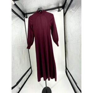 Böhme Midi Dress Womens Medium Burgundy Knit Ribbed Viscose Open Back Mock Neck